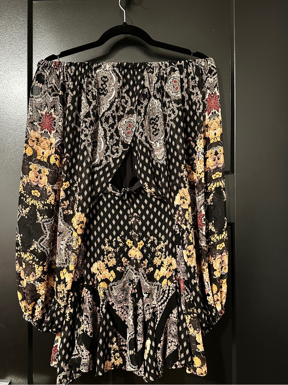 NWT Free People Seven Wonders Black Combo Boho Open Back Mini Dress Small - Picture 5 of 7